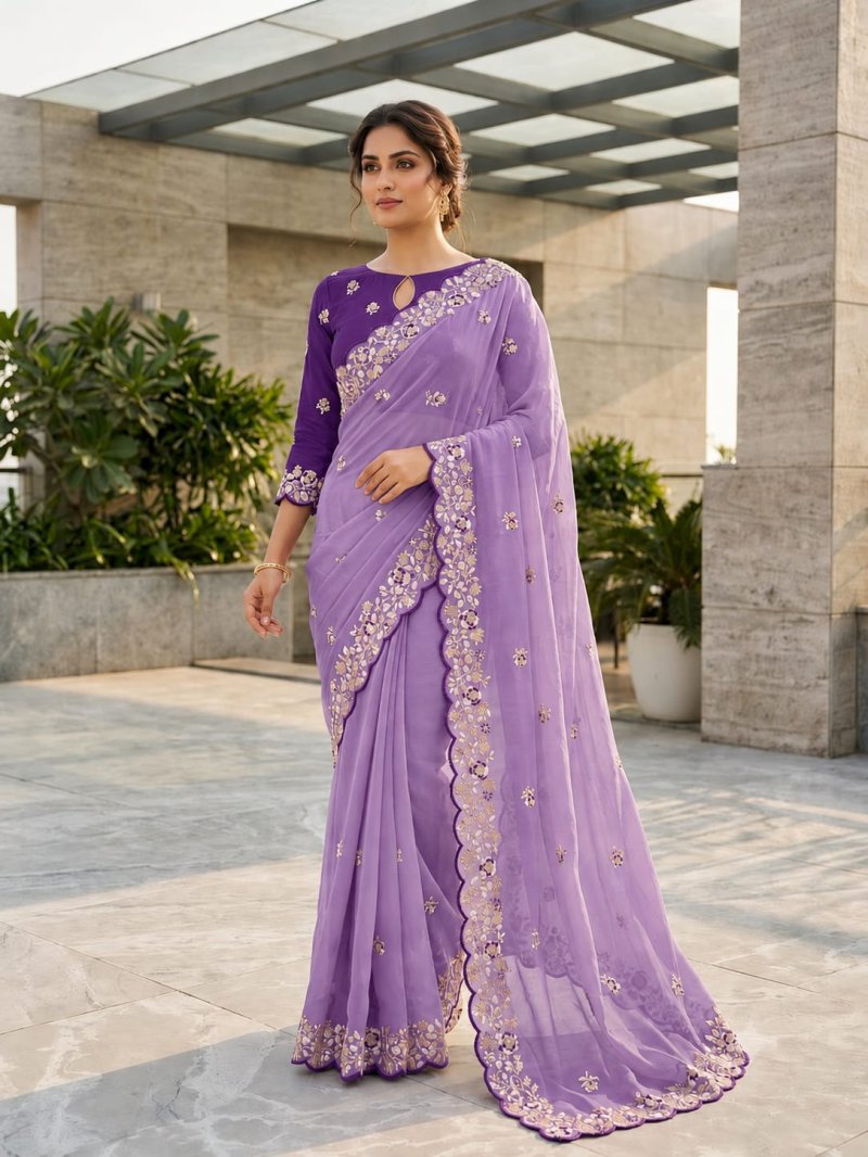 Kavya Star Georgette With Embroidery Work Saree